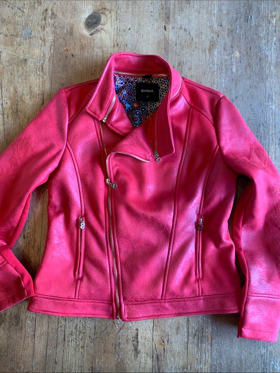 Desigual Jackets & Blazers - Desigual Women's Red Moto Asymmetrical Zip Leather Jacket